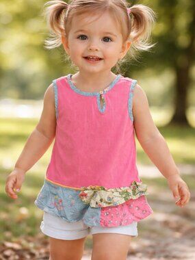 Toddler Girl Pink Floral Ruffle Sleeveless Tank Top - Summer Baby Girl Shirt